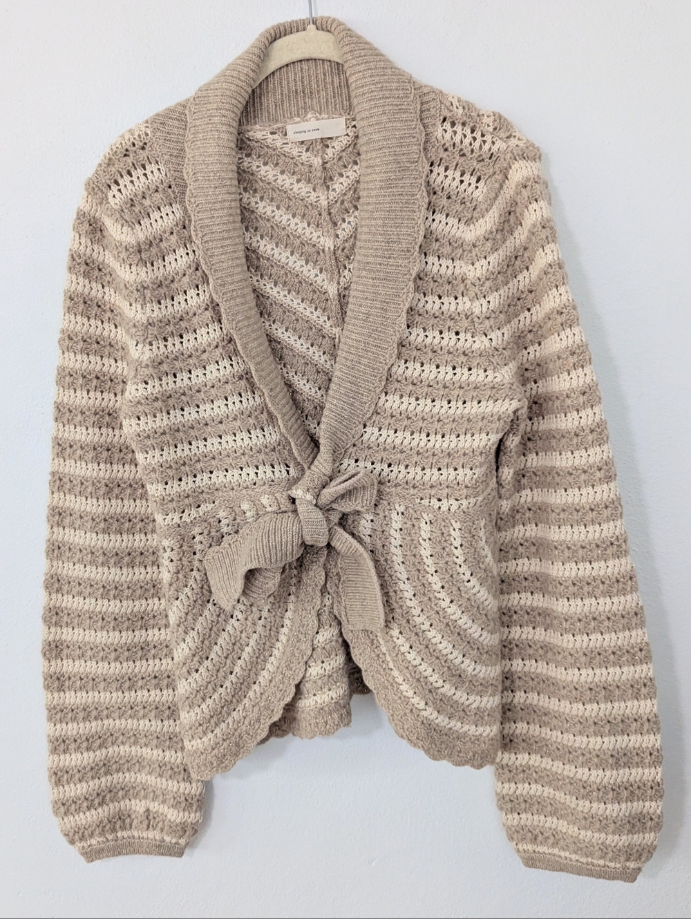 Anthropologie Sleeping On Snow Tie Front Cardigan Wool Blend Knit Striped Medium